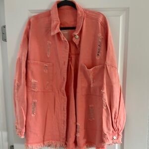 Pink coralCasual Jean Jacket with Oversized Fit